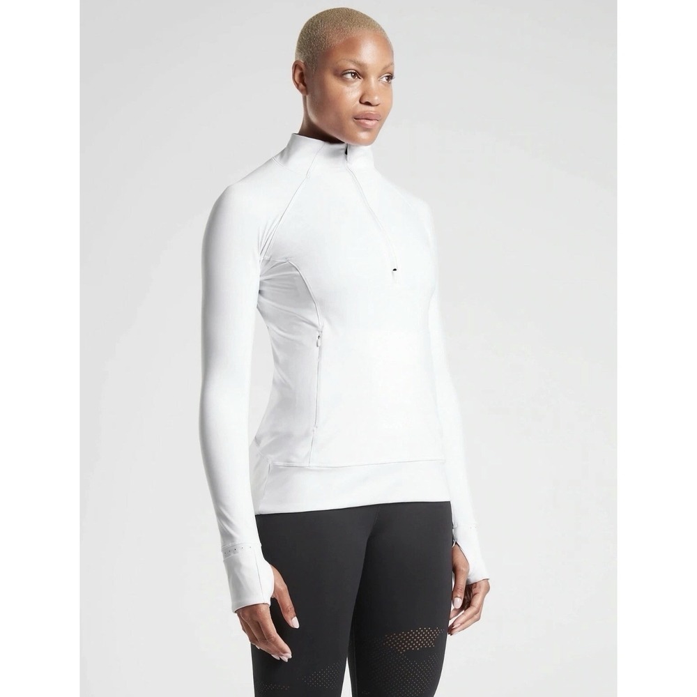 Athleta White Half Zip Pullover Mock Neck Thumbhole Running‎ Top S/510366-01 XXS